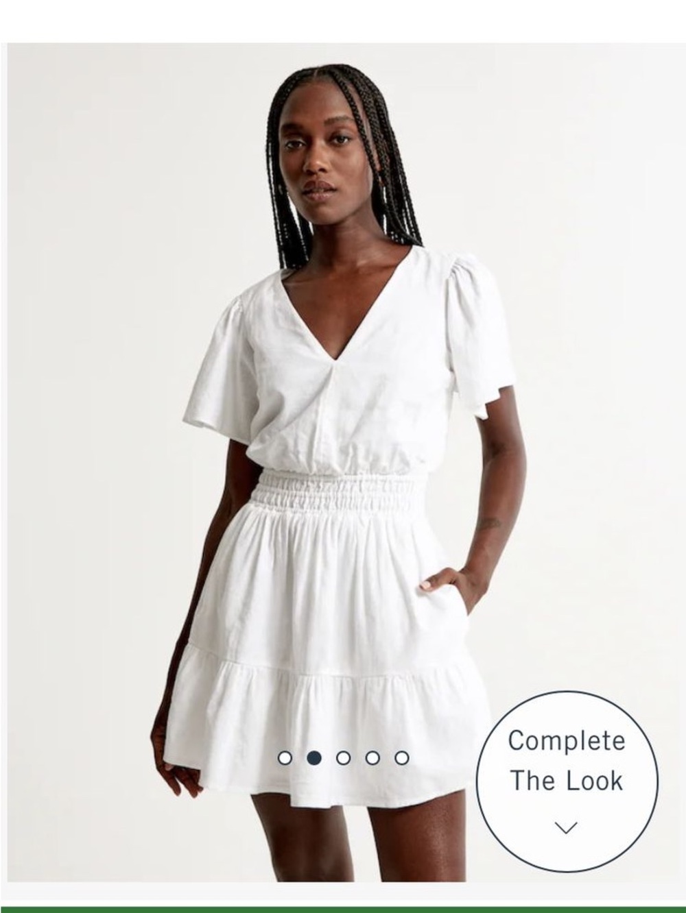 Abercrombie & Fitch White V-Neck Smocked-Waist Mini Dress - Linen and Cotton